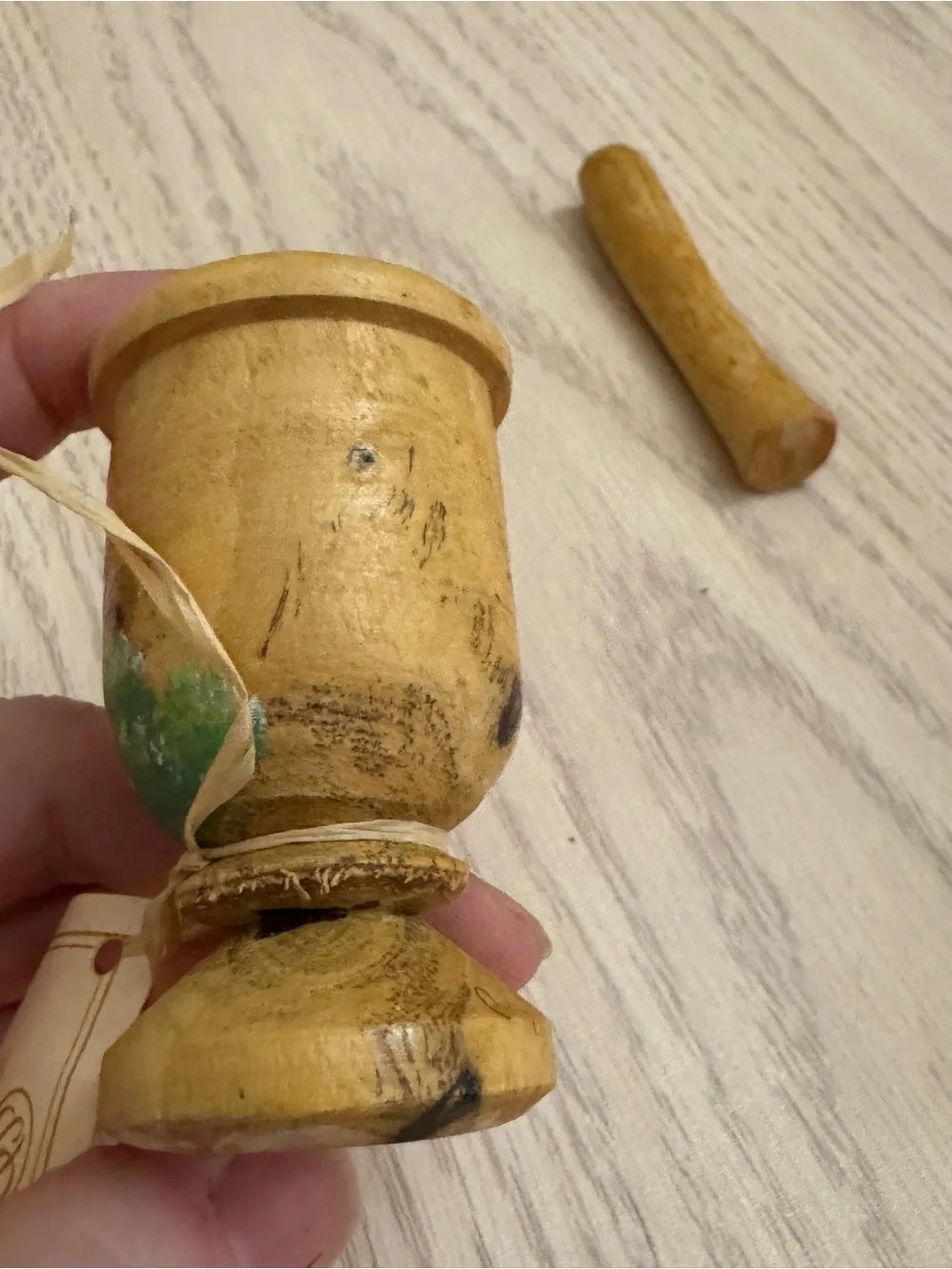 Boho Hand-Turned Mini Wood Mortar & Pestle Tropical Decor